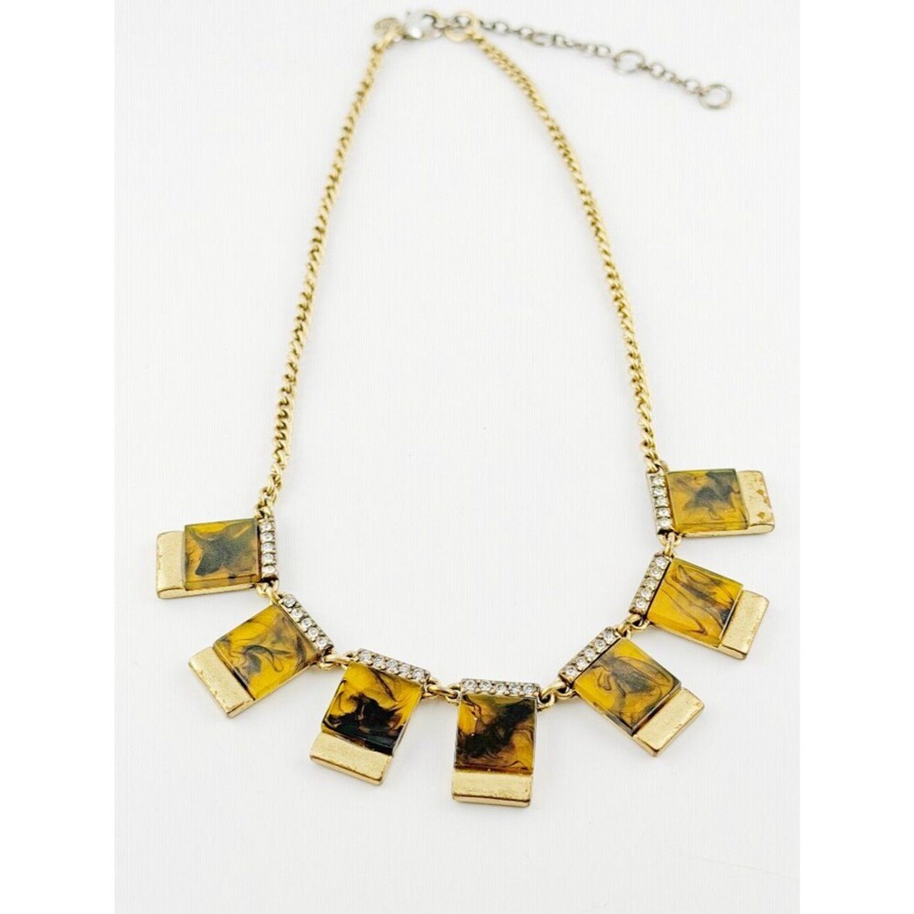 J. Crew Tortoise & Crystal Geometric Statement Necklace – Gold Tone